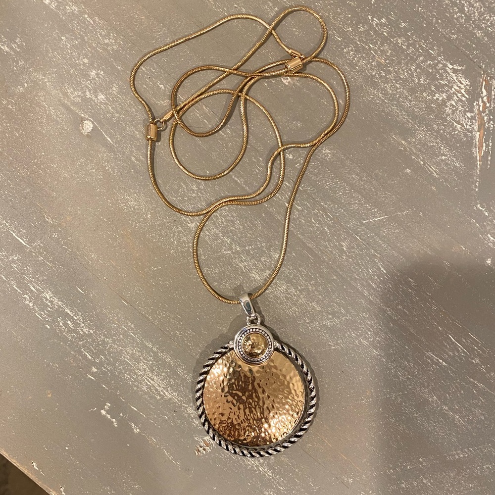 Gorgeous Sterling Silver and Gold Large Pendant Charm Ling Necklace Vintage